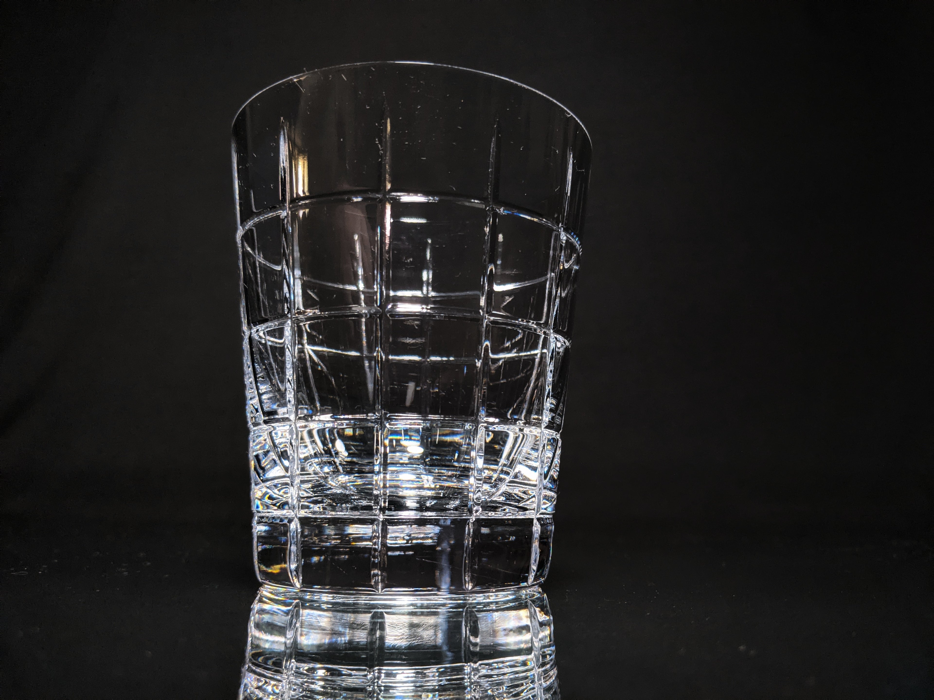 Faberge Metropolitan Decanter and Four Clear Whiskey Glasses