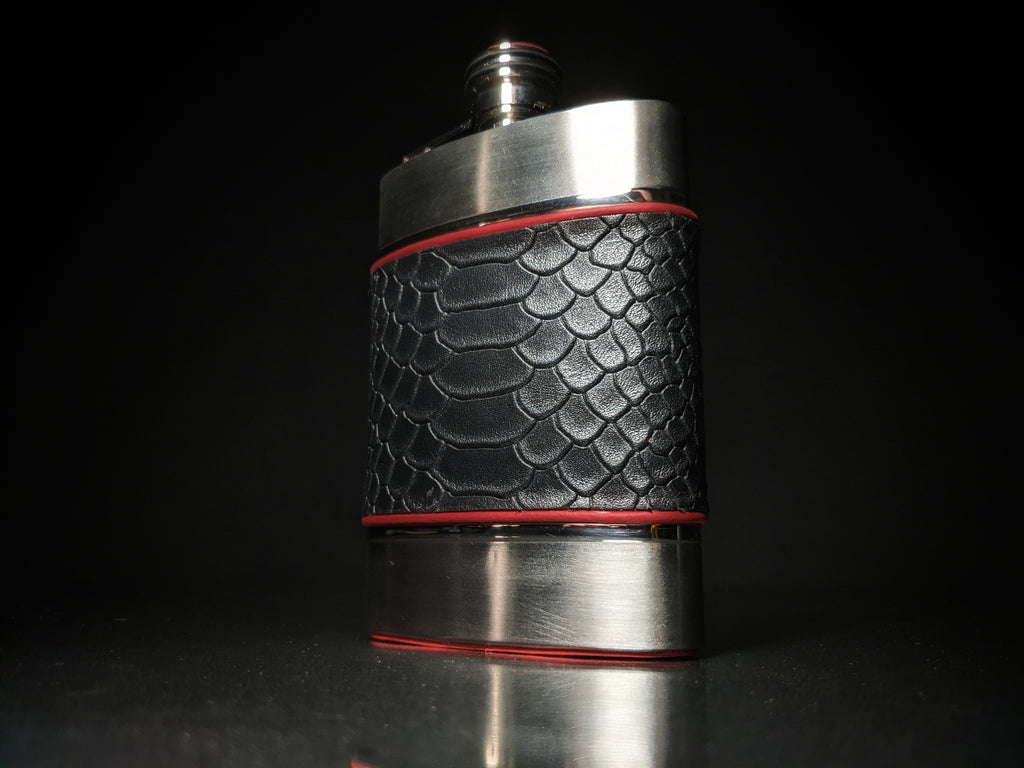 Brizard and Co. The 6 oz Flask - Black Python Leather and Racing Red