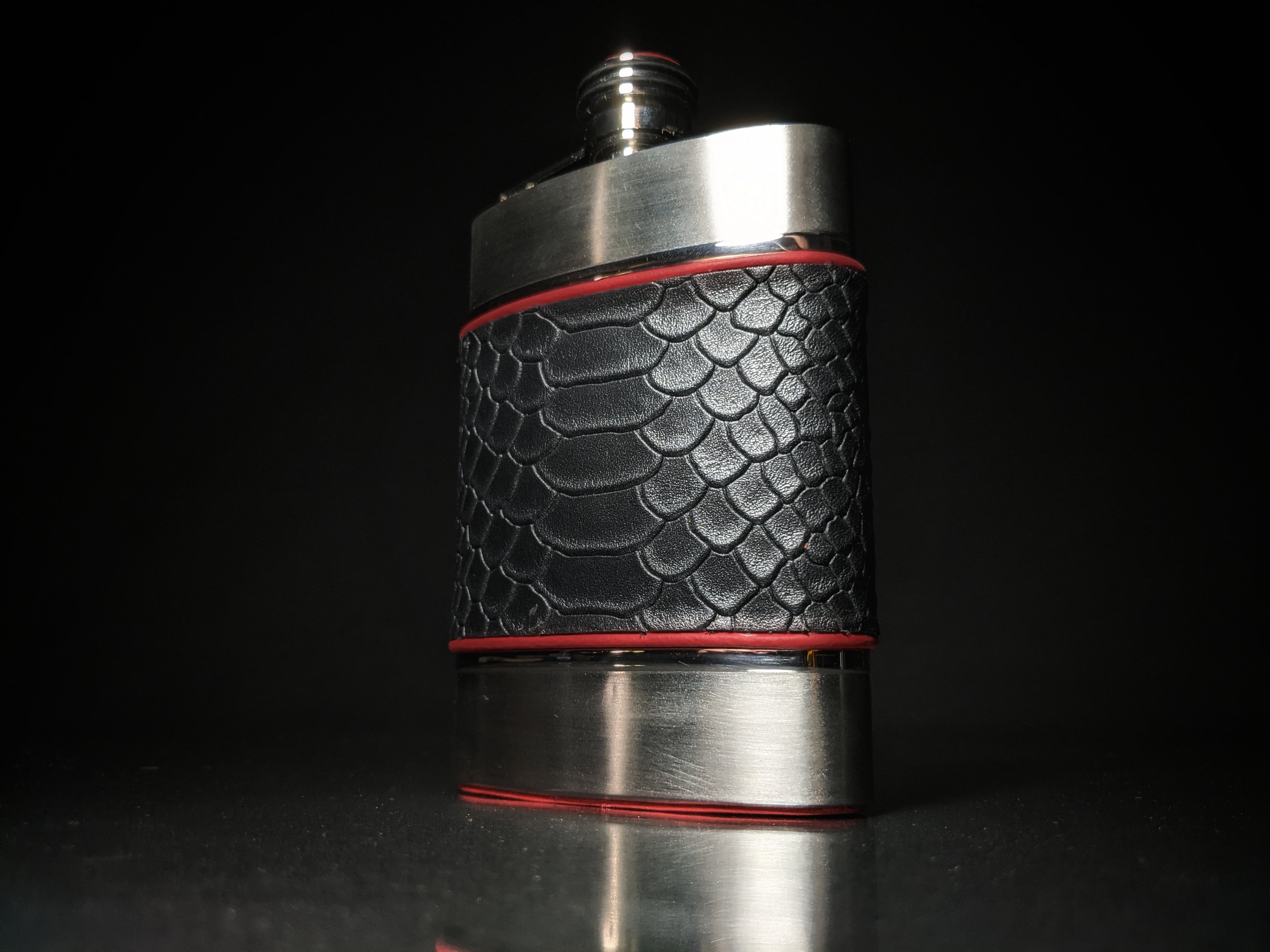 Brizard and Co. The 6 oz Flask - Black Python Leather and Racing Red