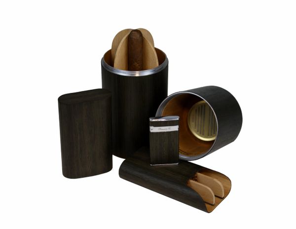 Brizard and Co. "Show Band" 3 Cigar Case - Gunmetal Ebony