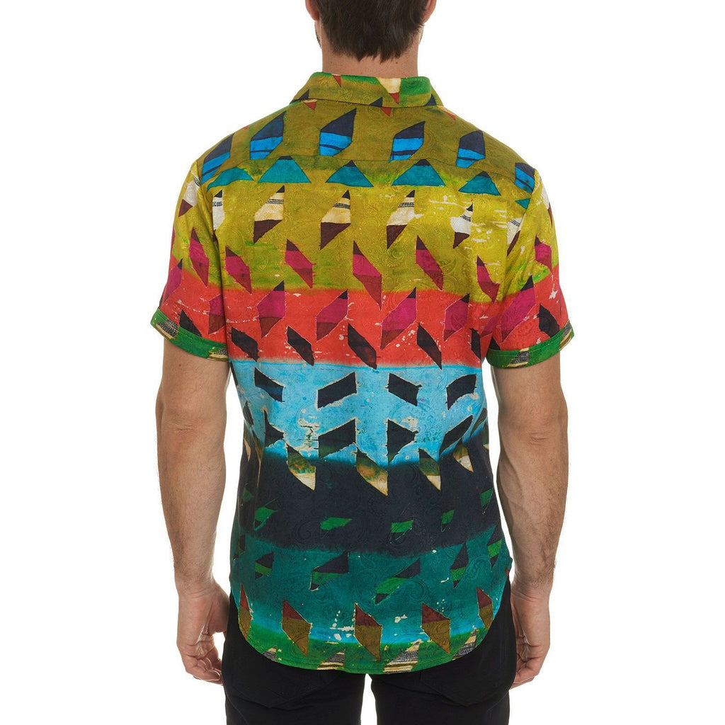 Robert Graham Sharpe Rainbow Ombre Geometric Print Shirt — Medium