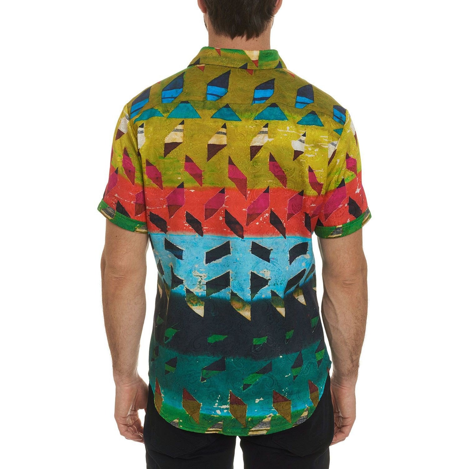 Robert Graham Sharpe Rainbow Ombre Geometric Print Shirt — Medium