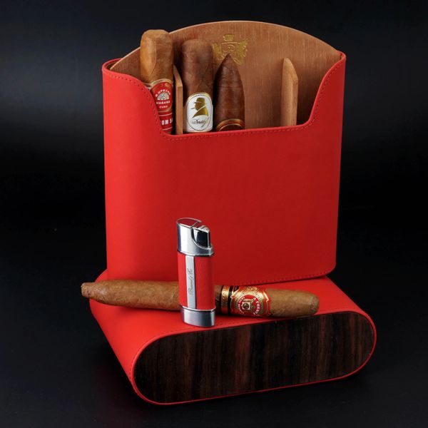 Brizard and Co. The "Show Band" Travel Humidor - Sunrise Red and Macassar Ebony