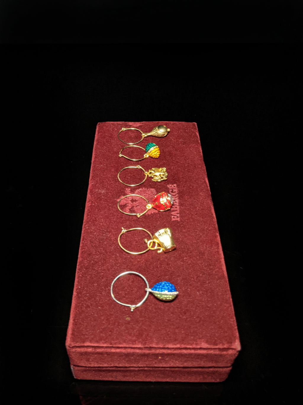 Fabergé Crystal Glass Charms — Set of 6 in Original Velvet Box