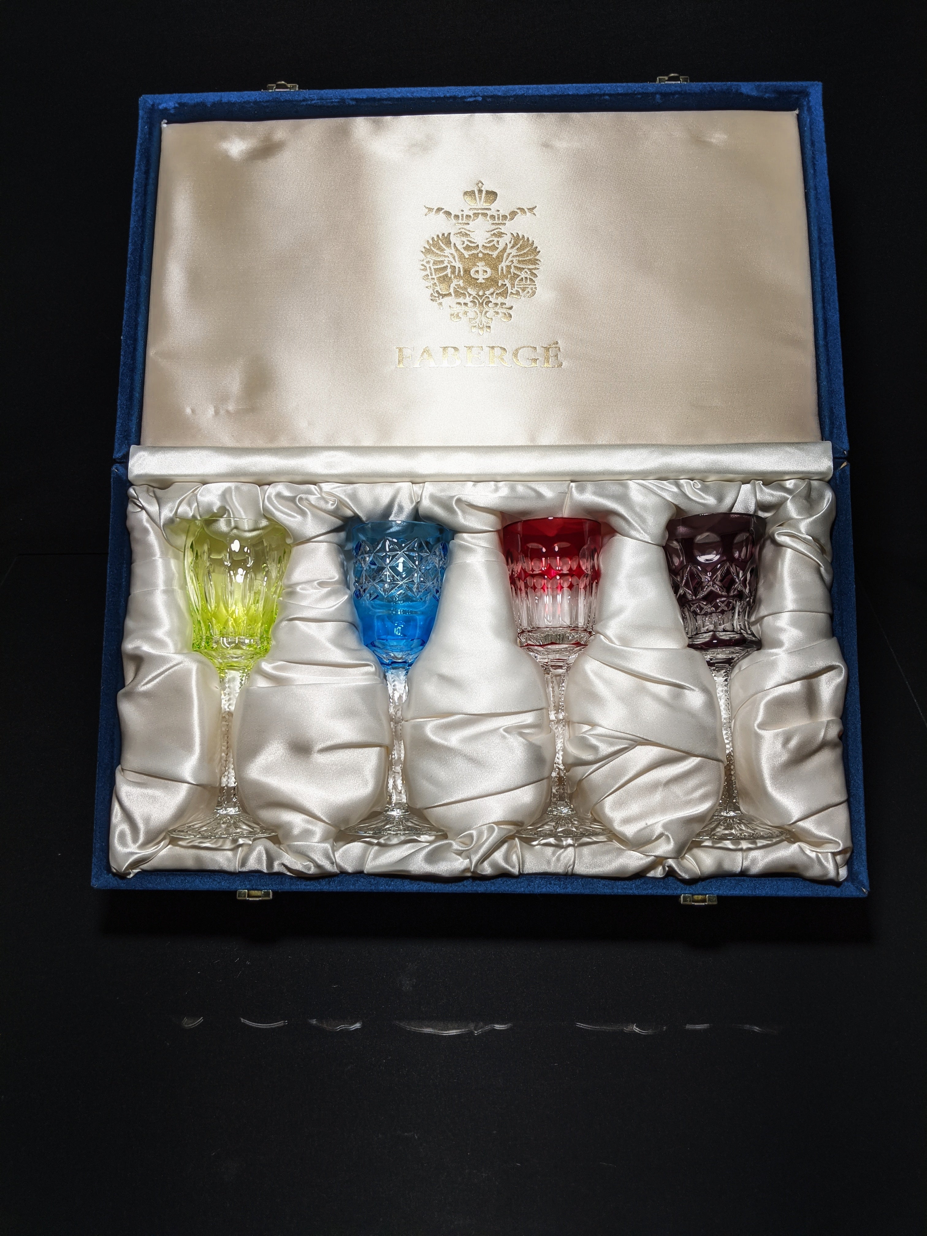 Faberge Colored Crystal  Cordial Glasses