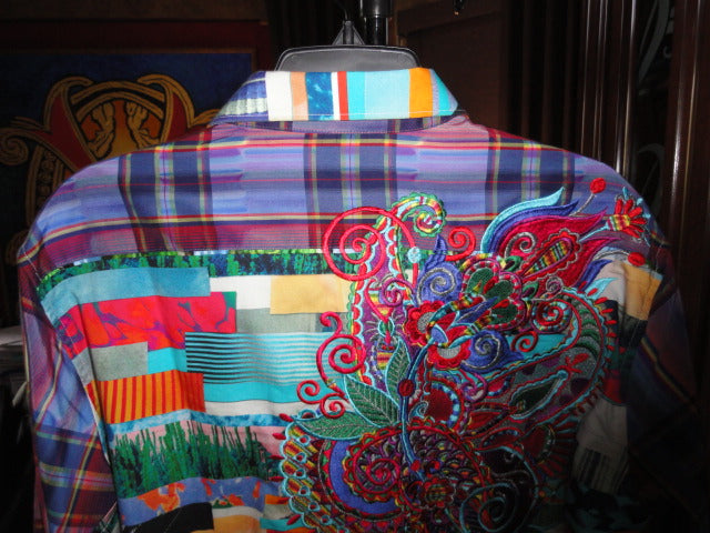 Robert Graham Breaking Lands Multicolor Collage Embroidered Shirt — Large