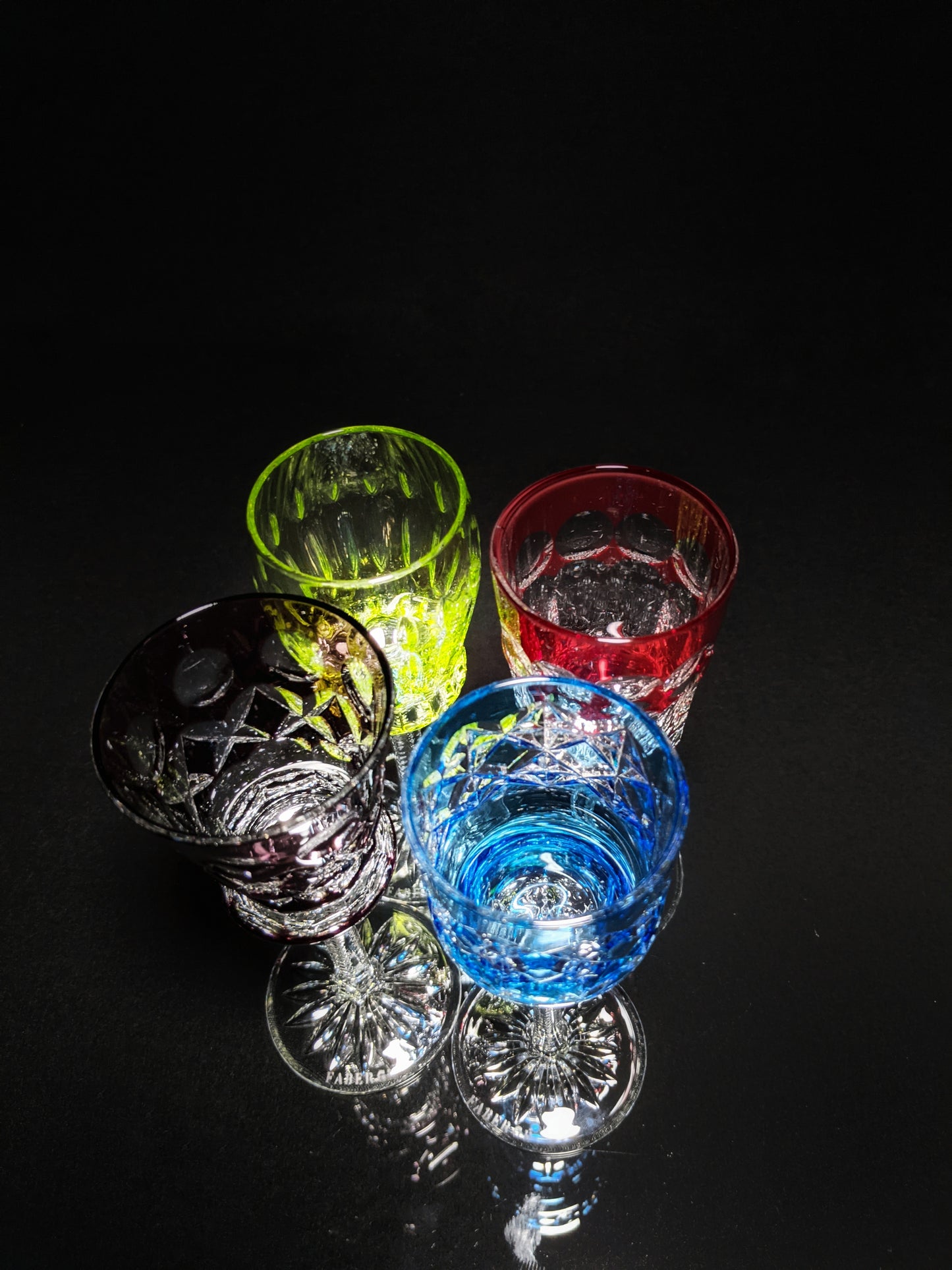 Faberge Colored Crystal  Cordial Glasses