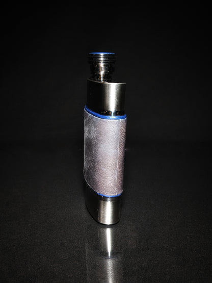 Brizard and Co. The 8 oz Flask -Full Grain Gray Leather and Blue Ostrich
