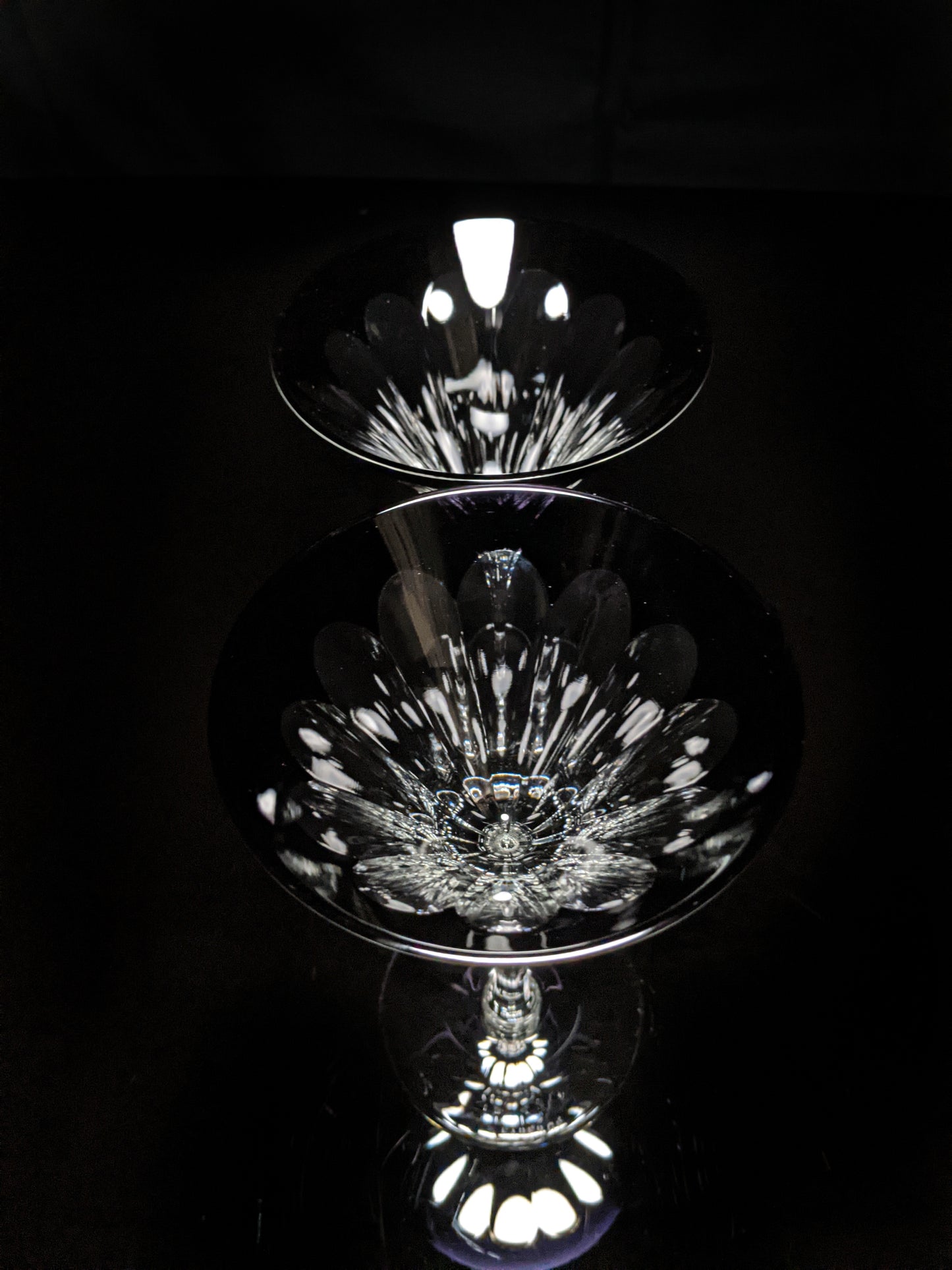 Faberge Martini Black Crystal Glasses set of 2 with the  original Faberge presentation case