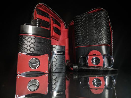 Brizard and Co Havana Traveler in Black Python Pattern and Red Leather Combo