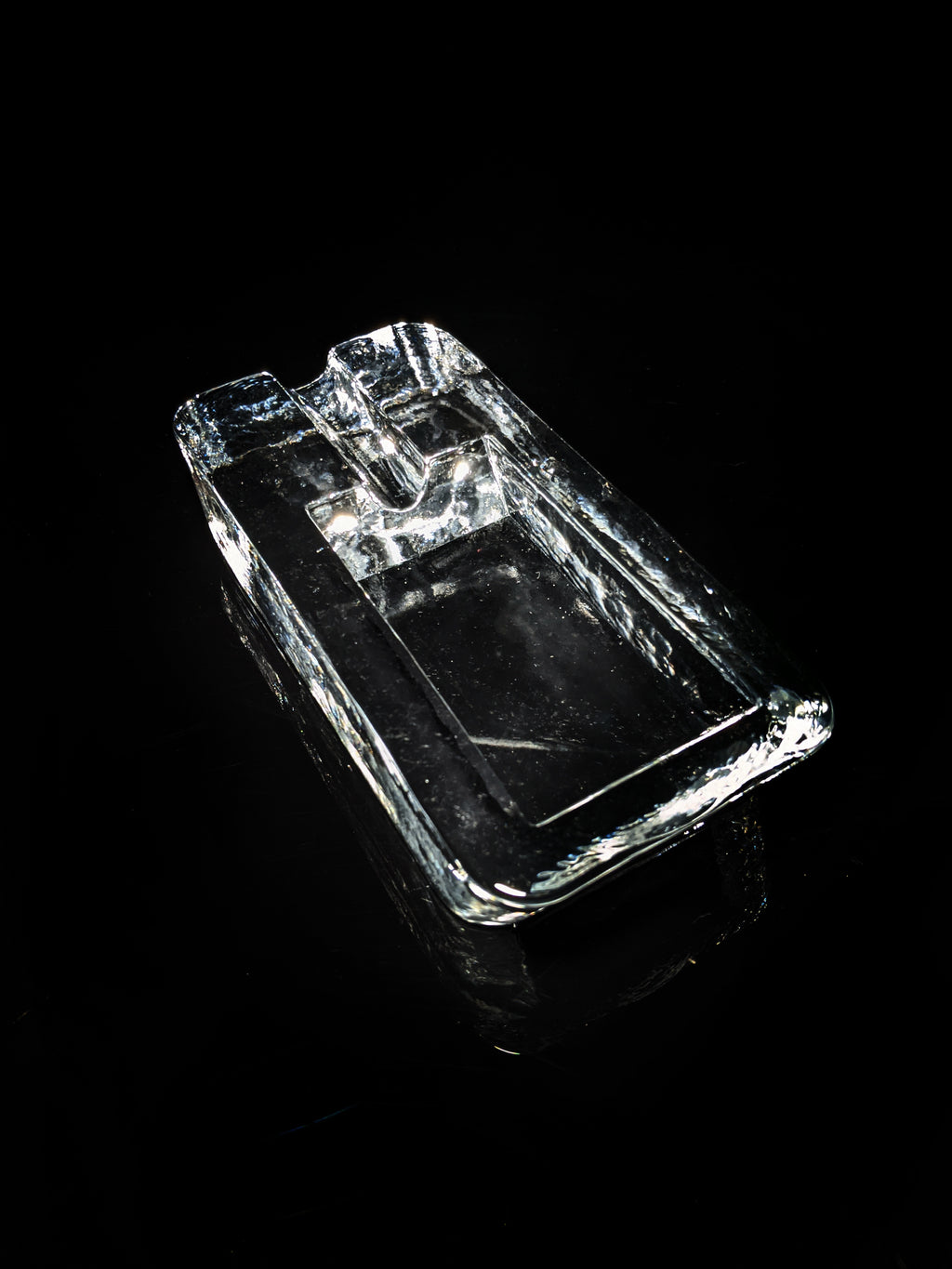Heavy Clear Glass Cigar Ashtray Measures 7.5" L x 3.5" W x 1.5" H