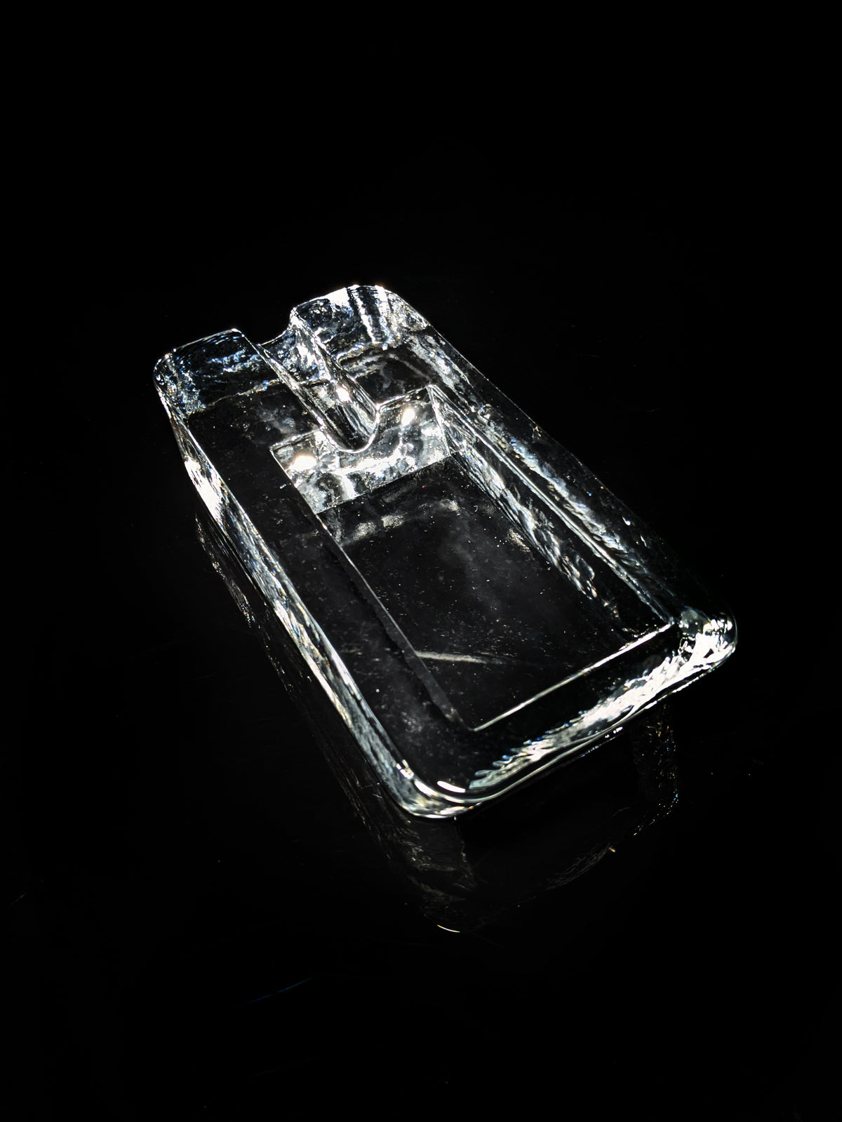 Heavy Clear Glass Cigar Ashtray Measures 7.5" L x 3.5" W x 1.5" H