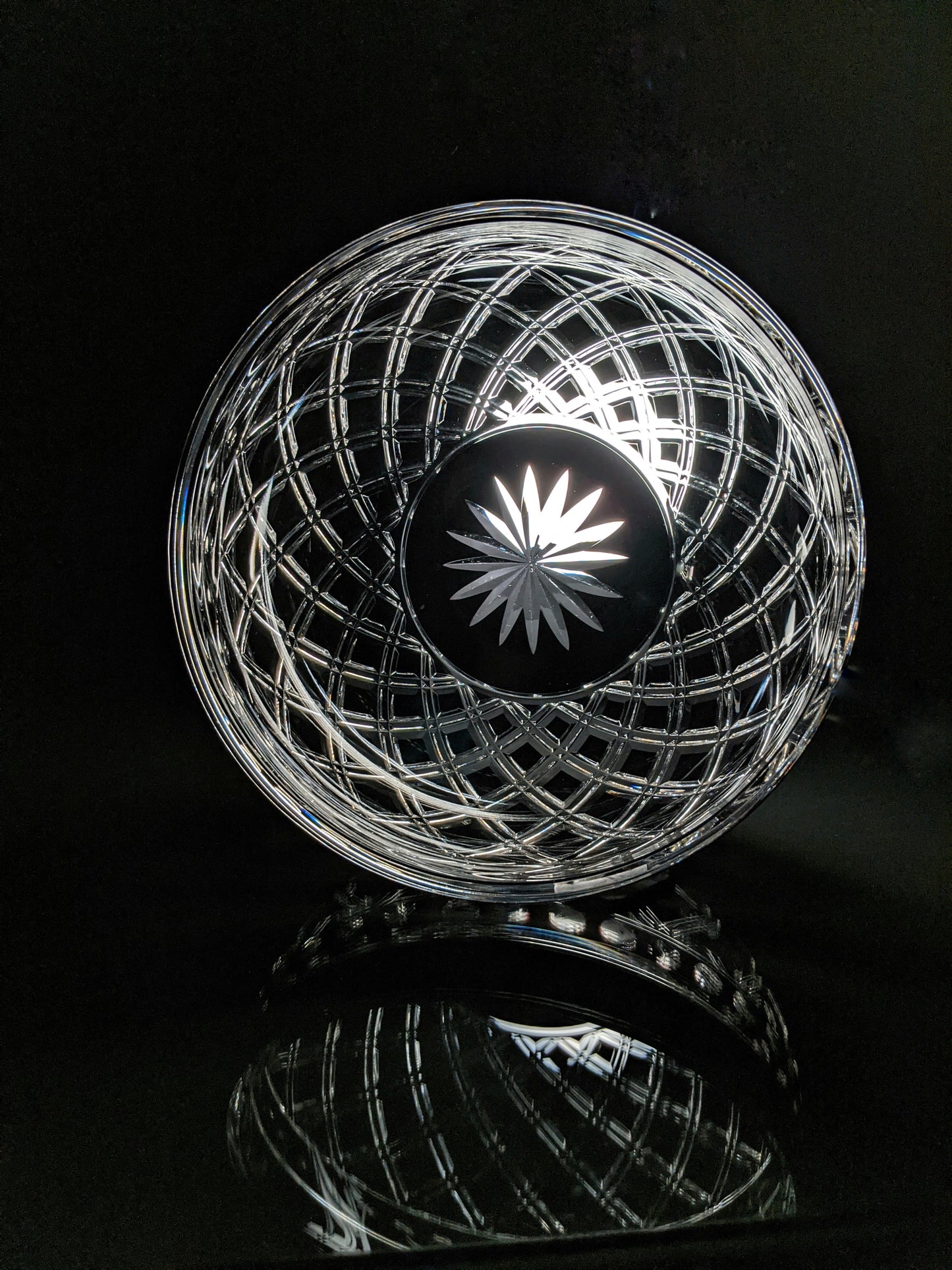 Black Crystal Clear Cut Bowl 9" diameter