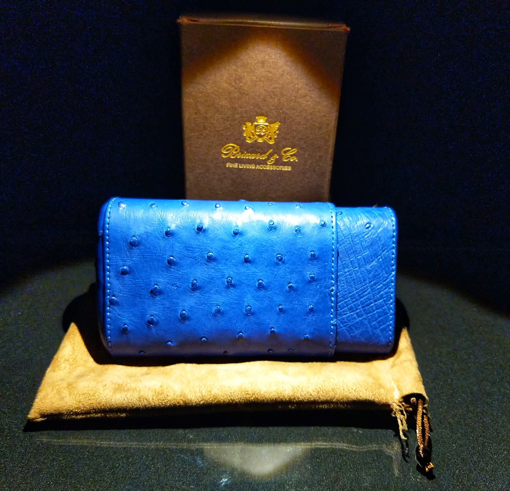 Brizard and Co Blue Ostrich Cigar Case