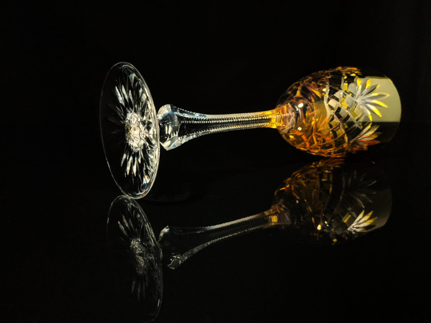 Faberge | Yellow Gold Odessa Hock Crystal Wine Glass. 8 3/8 H by 3" Rim