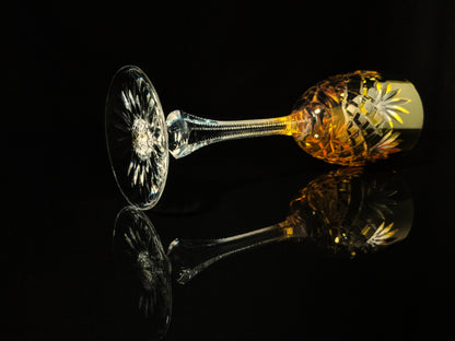 Faberge | Yellow Gold Odessa Hock Crystal Wine Glass. 8 3/8 H by 3" Rim