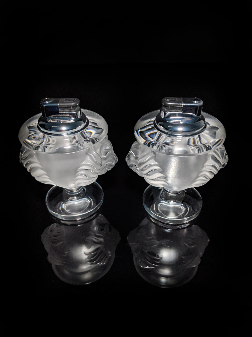 Lalique Crystal Tête de Lion Table Lighter