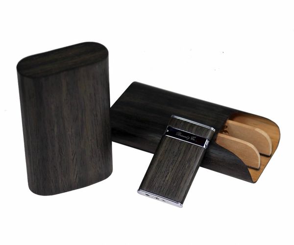 Brizard and Co. "Show Band" 3 Cigar Case - Gunmetal Ebony