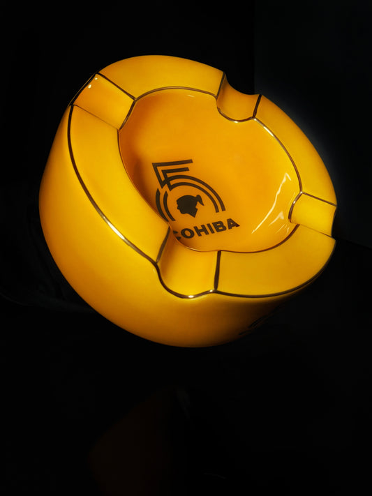 Large Gold Ceramic Cigar Ashtray 8" Diameter by 2.75 " Tall