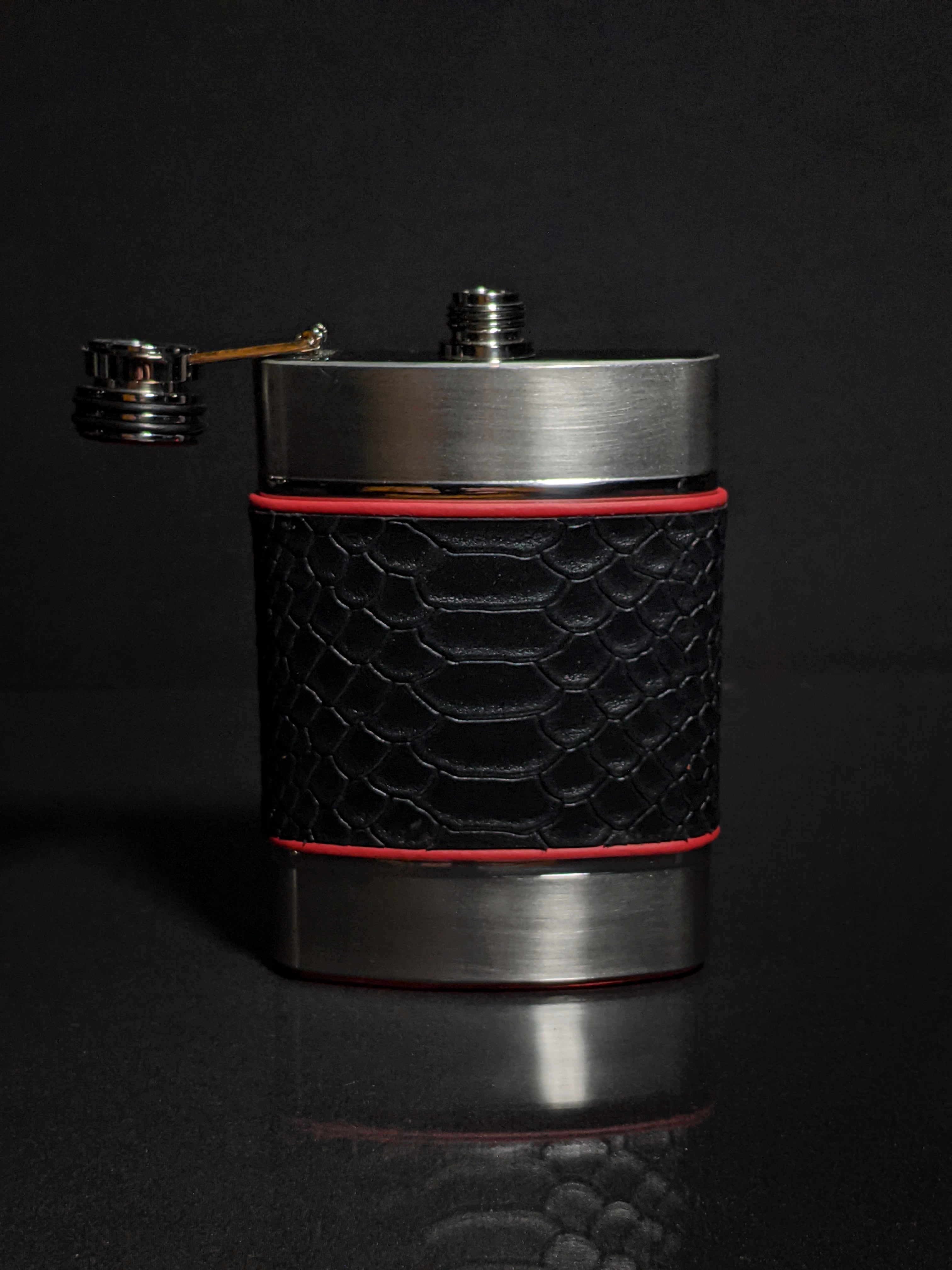 Brizard and Co. The 6 oz Flask - Black Python Leather and Racing Red