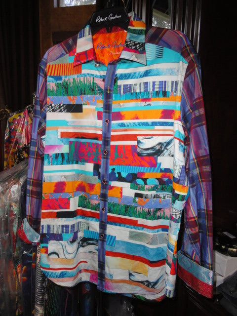 Robert Graham Breaking Lands Multicolor Collage Embroidered Shirt — Large