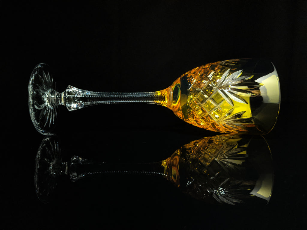 Faberge | Yellow Gold Odessa Hock Crystal Wine Glass. 8 3/8 H by 3" Rim