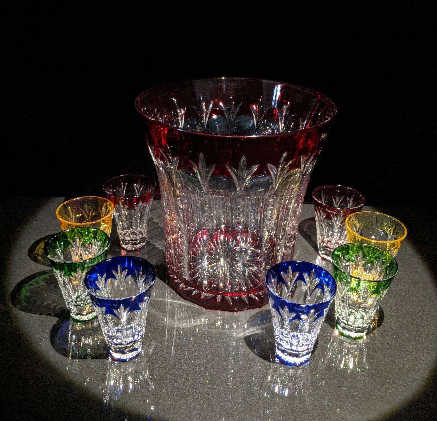 Faberge Crystal Ice Bucket with shot glasses