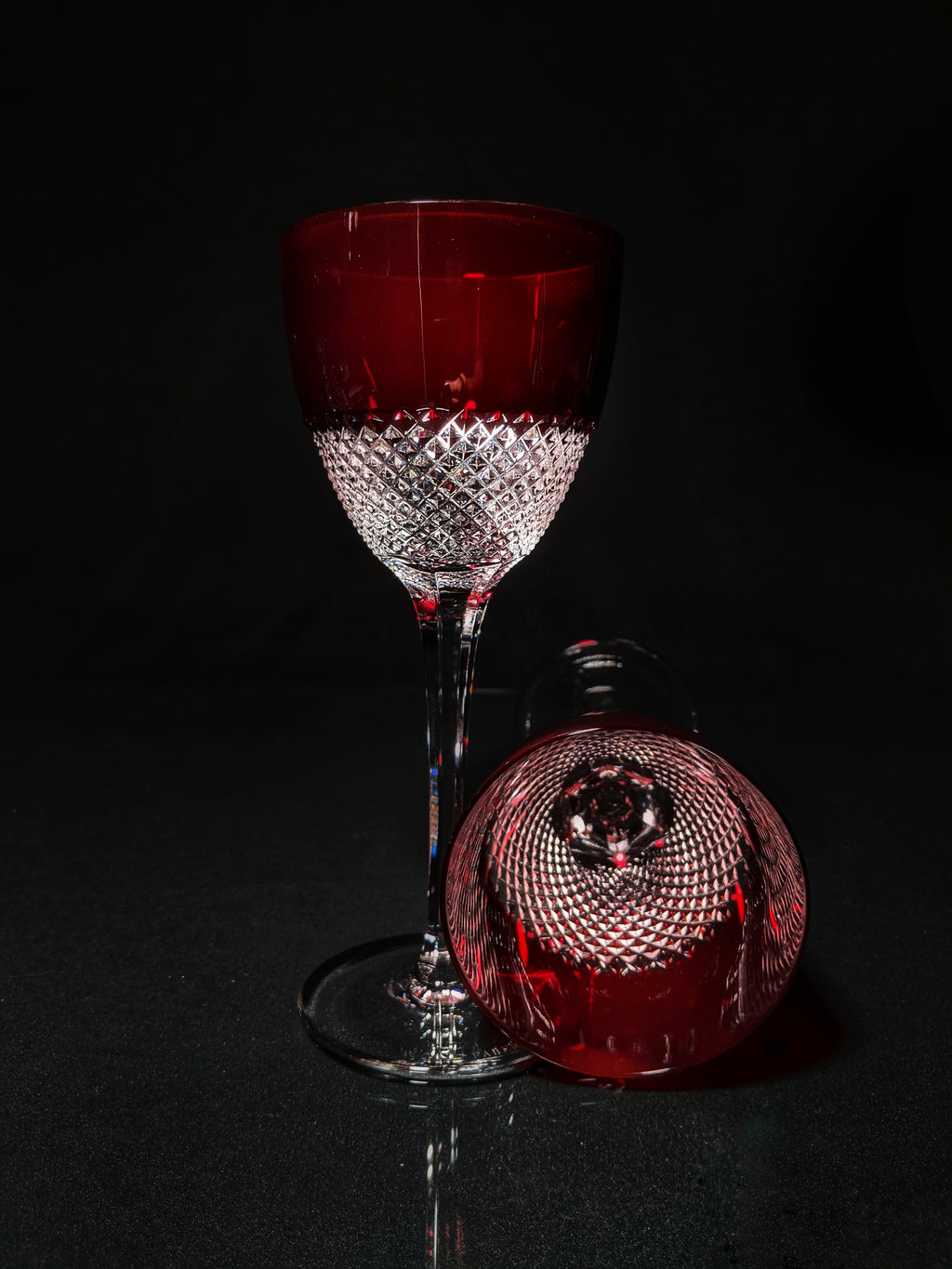 Faberge Crystal Red and Clear Goblets