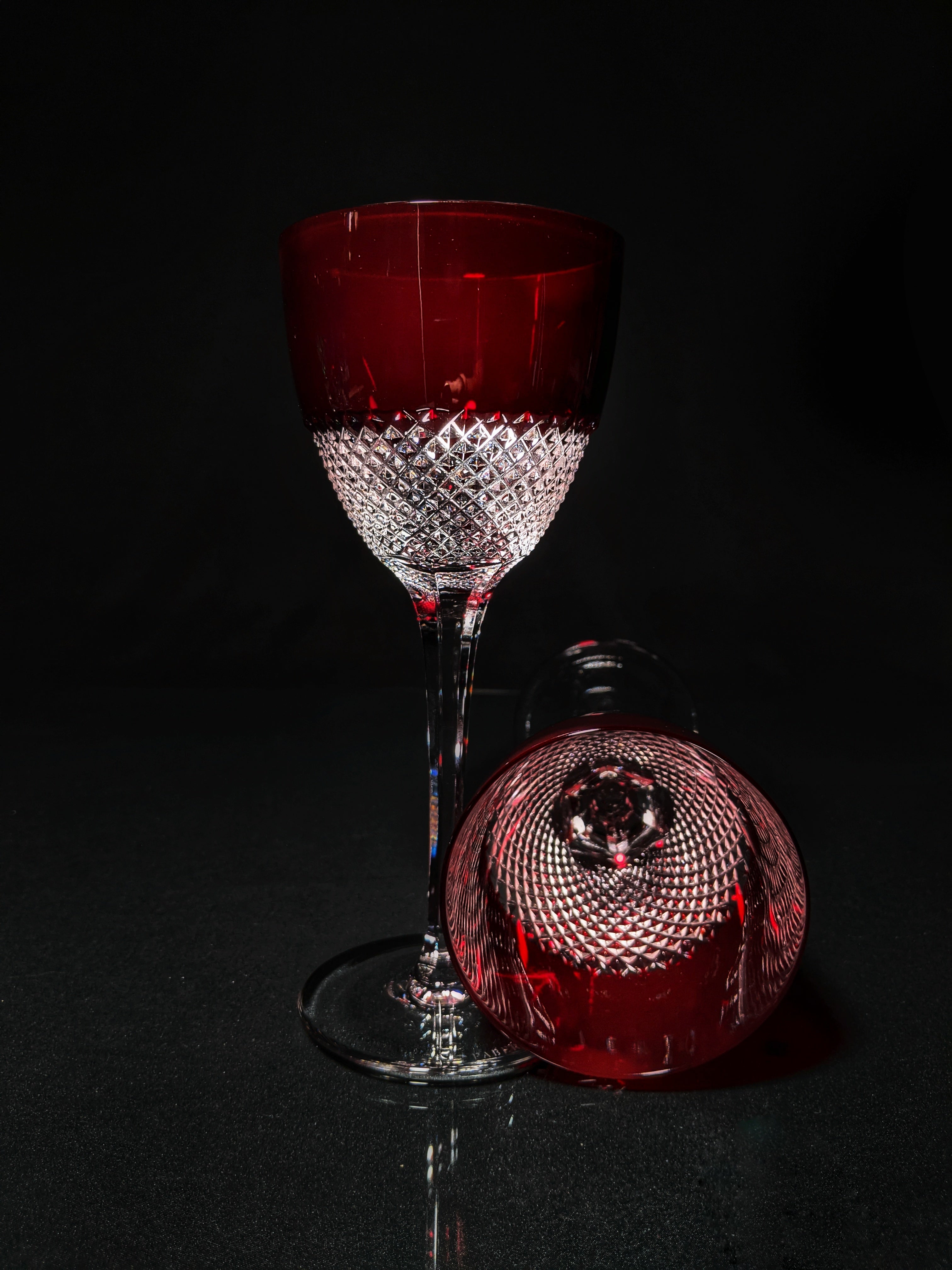 Faberge Crystal Red and Clear Goblets