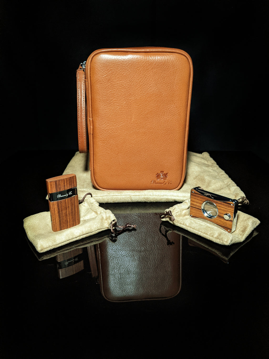 Brizard and Co. Havana Traveler — Tan Leather with Matching Cutter & Lighter, New in Box
