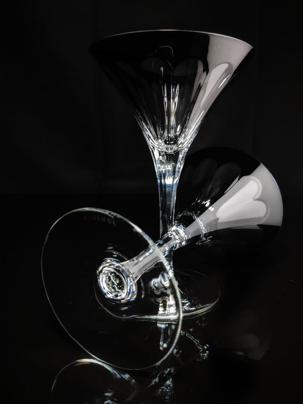 Fabergé Black Crystal Martini Glasses — Set of 2 with Original Presentation Case