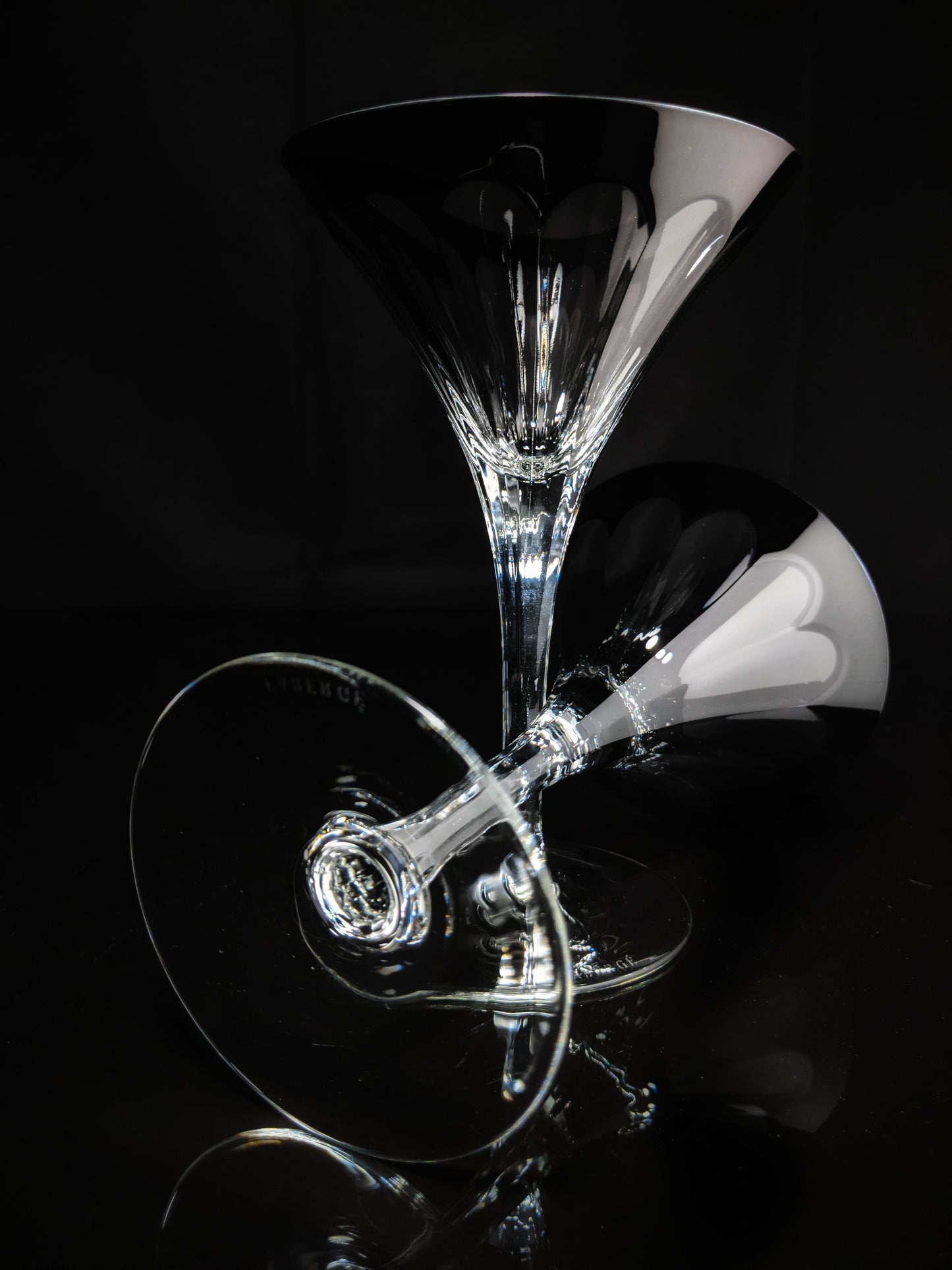 Faberge Martini Black Crystal Glasses set of 2 with the  original Faberge presentation case