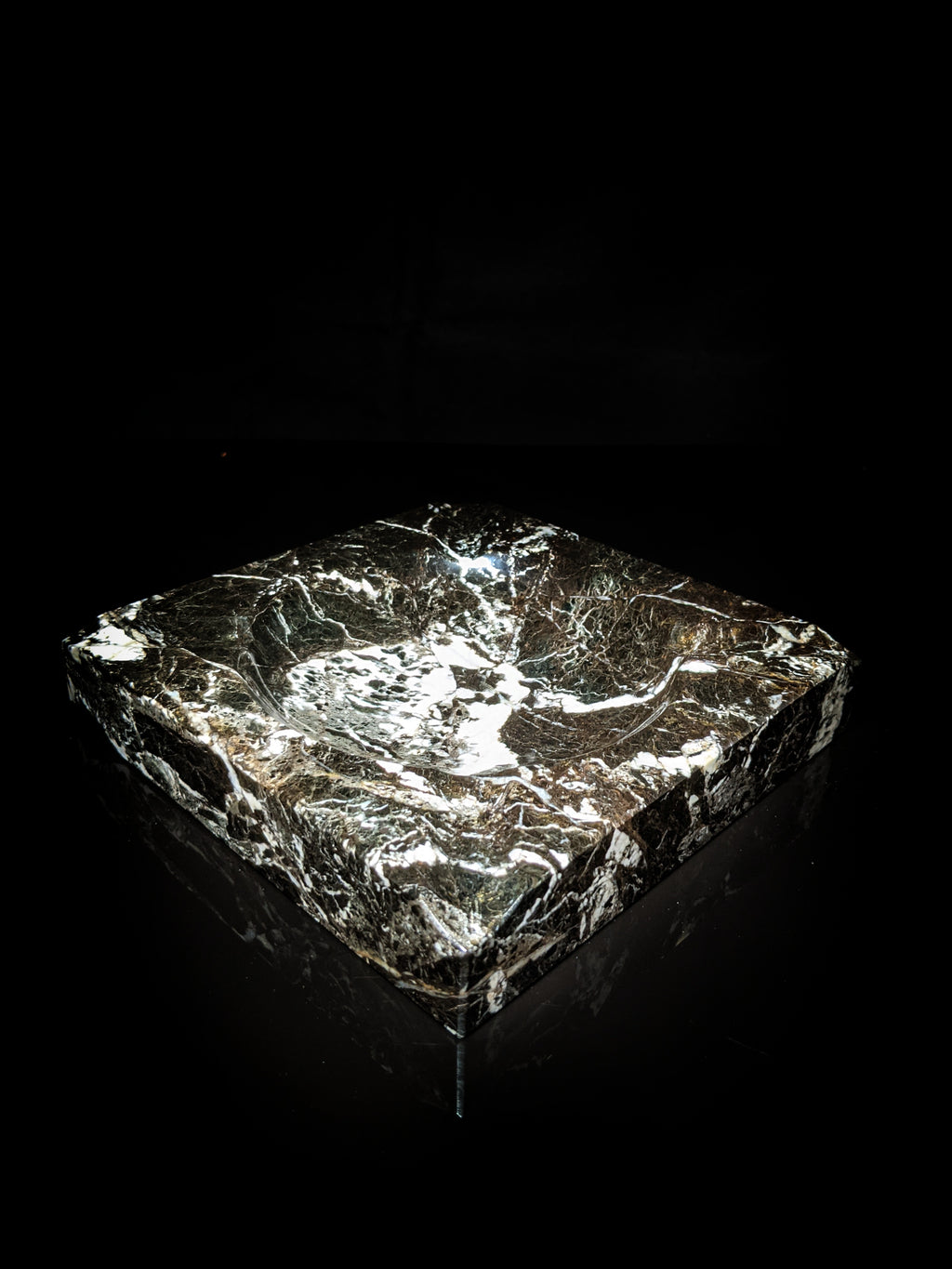 Black Marble Square Cigar Ashtray 7" square NIB