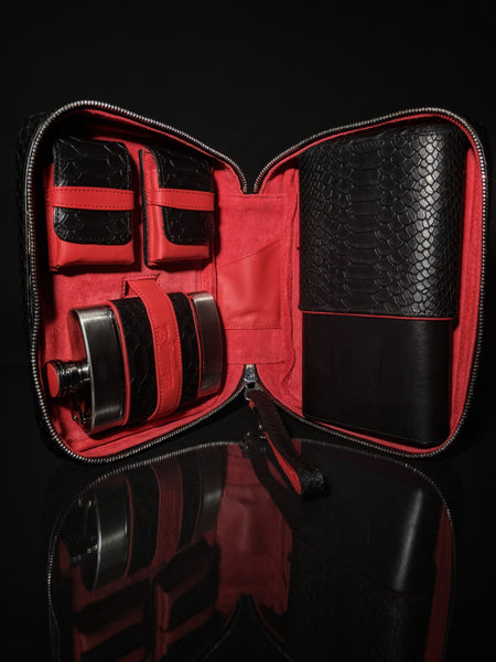 Brizard and Co Havana Traveler in Black Python Pattern and Red Leather with cutter