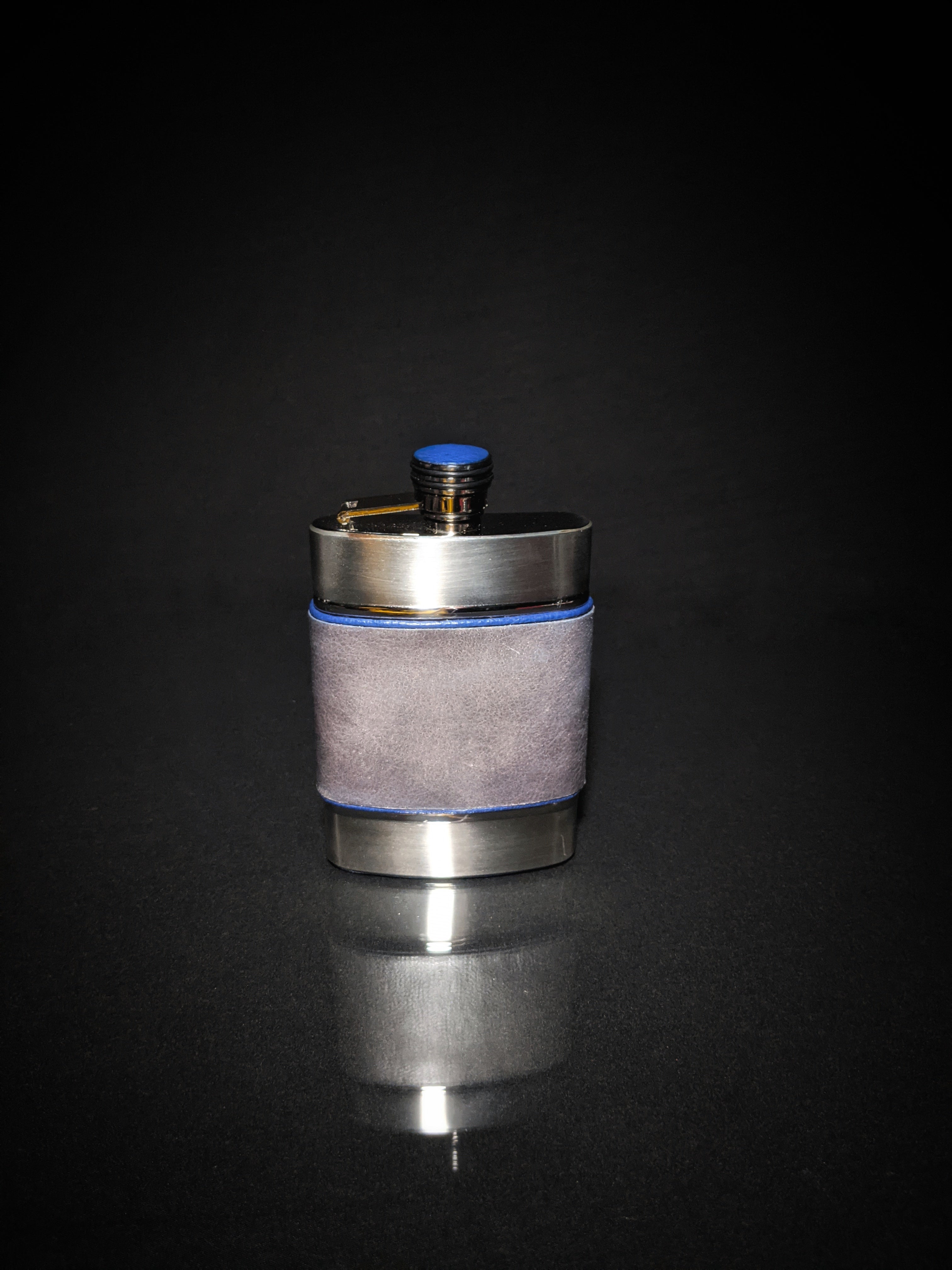 Brizard and Co. The 8 oz Flask -Full Grain Gray Leather and Blue Ostrich
