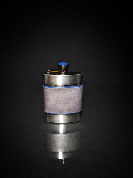 Brizard and Co. The 8 oz Flask -Full Grain Gray Leather and Blue Ostrich