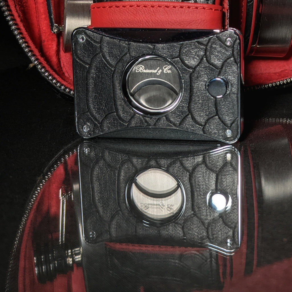 Brizard and Co Havana Traveler in Black Python Pattern and Red Leather with cutter