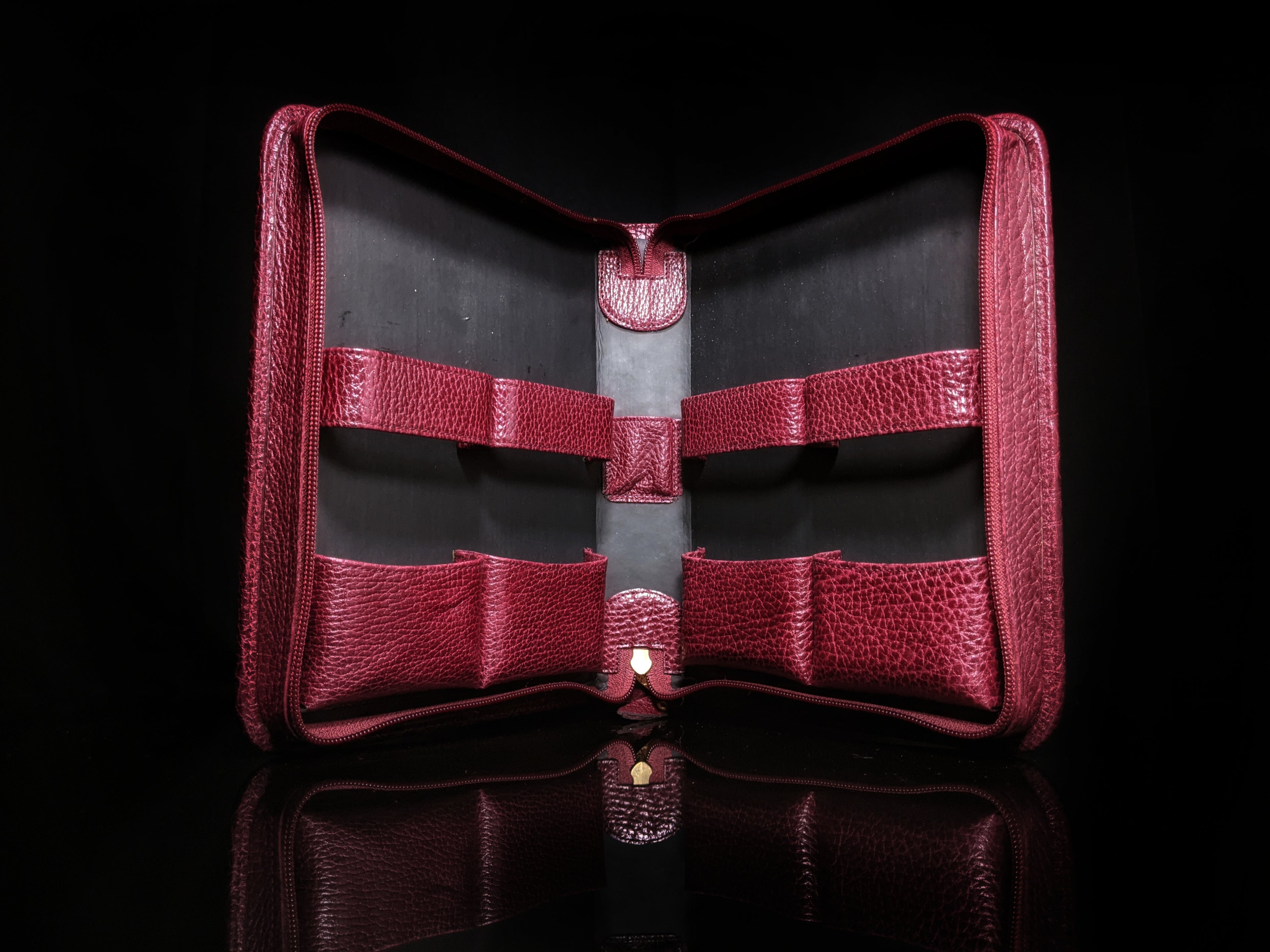 pheasant leather bordeaux carrying case NIB Made in Spain