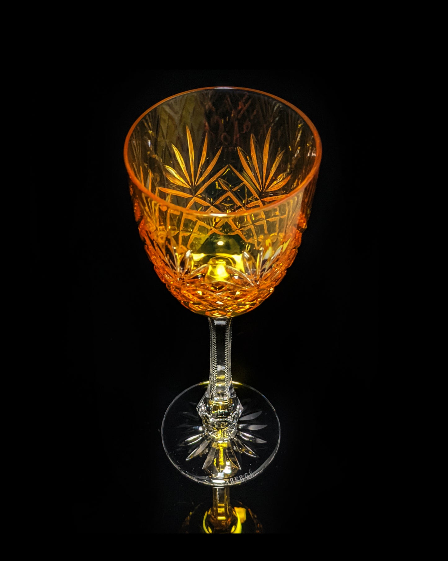 Faberge | Yellow Gold Odessa Hock Crystal Wine Glass. 8 3/8 H by 3" Rim