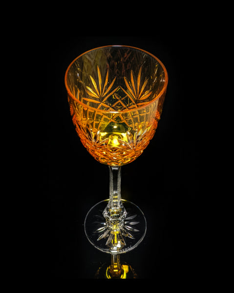 Faberge | Yellow Gold Odessa Hock Crystal Wine Glass. 8 3/8 H by 3" Rim