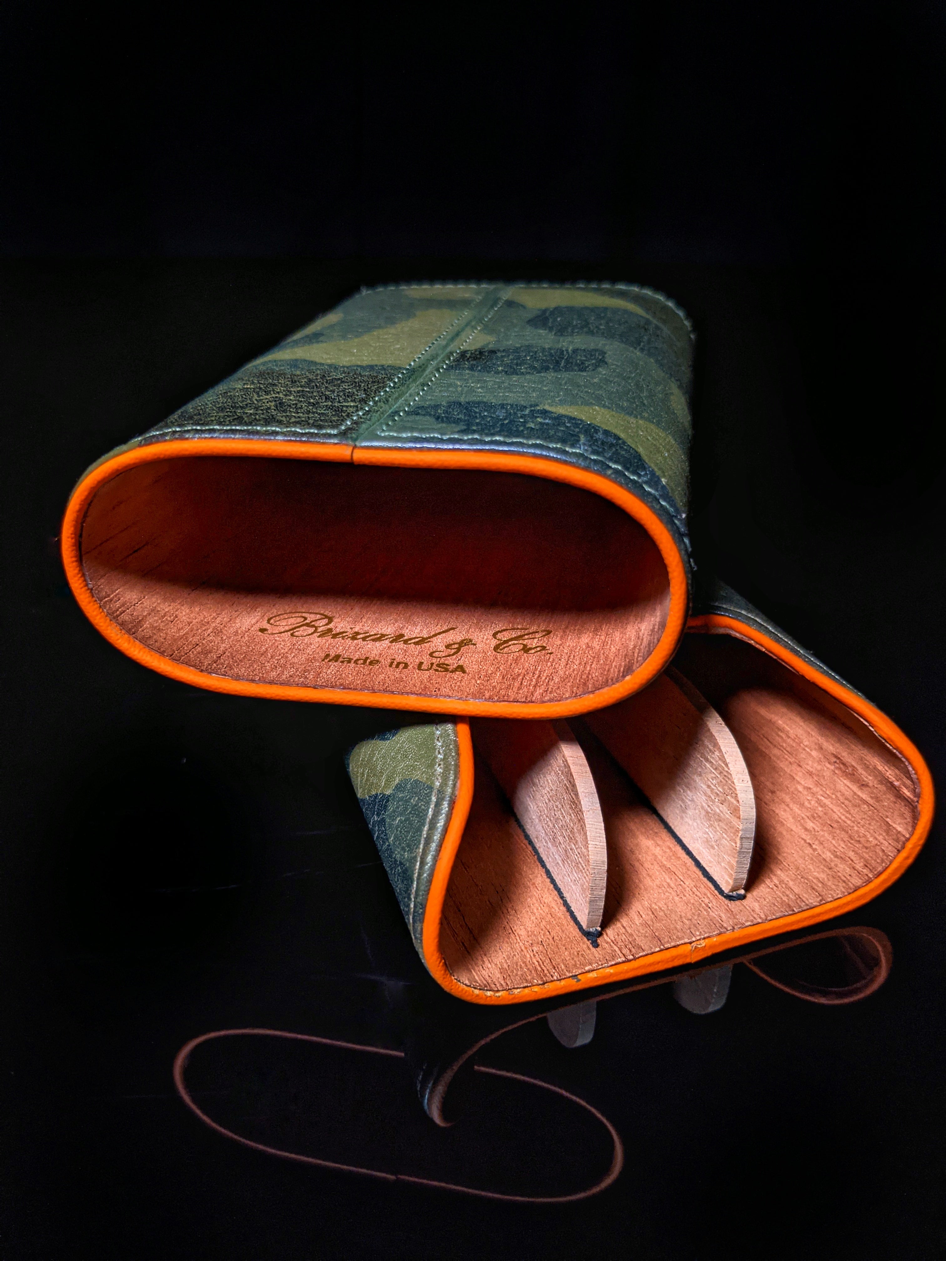 Brizard and Co. Show Band 3 Cigar Case — Camouflage & Orange Leather