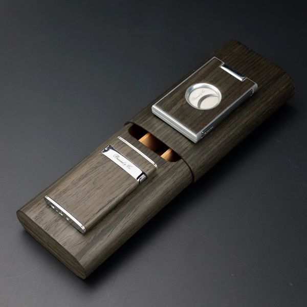 Brizard and Co. "Show Band" 3 Cigar Case - Gunmetal Ebony