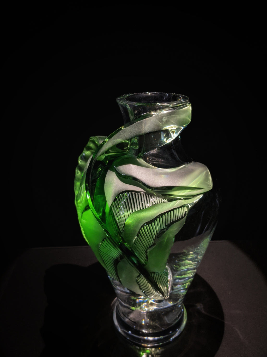 Lalique Tanega 14" Emerald Green Vase