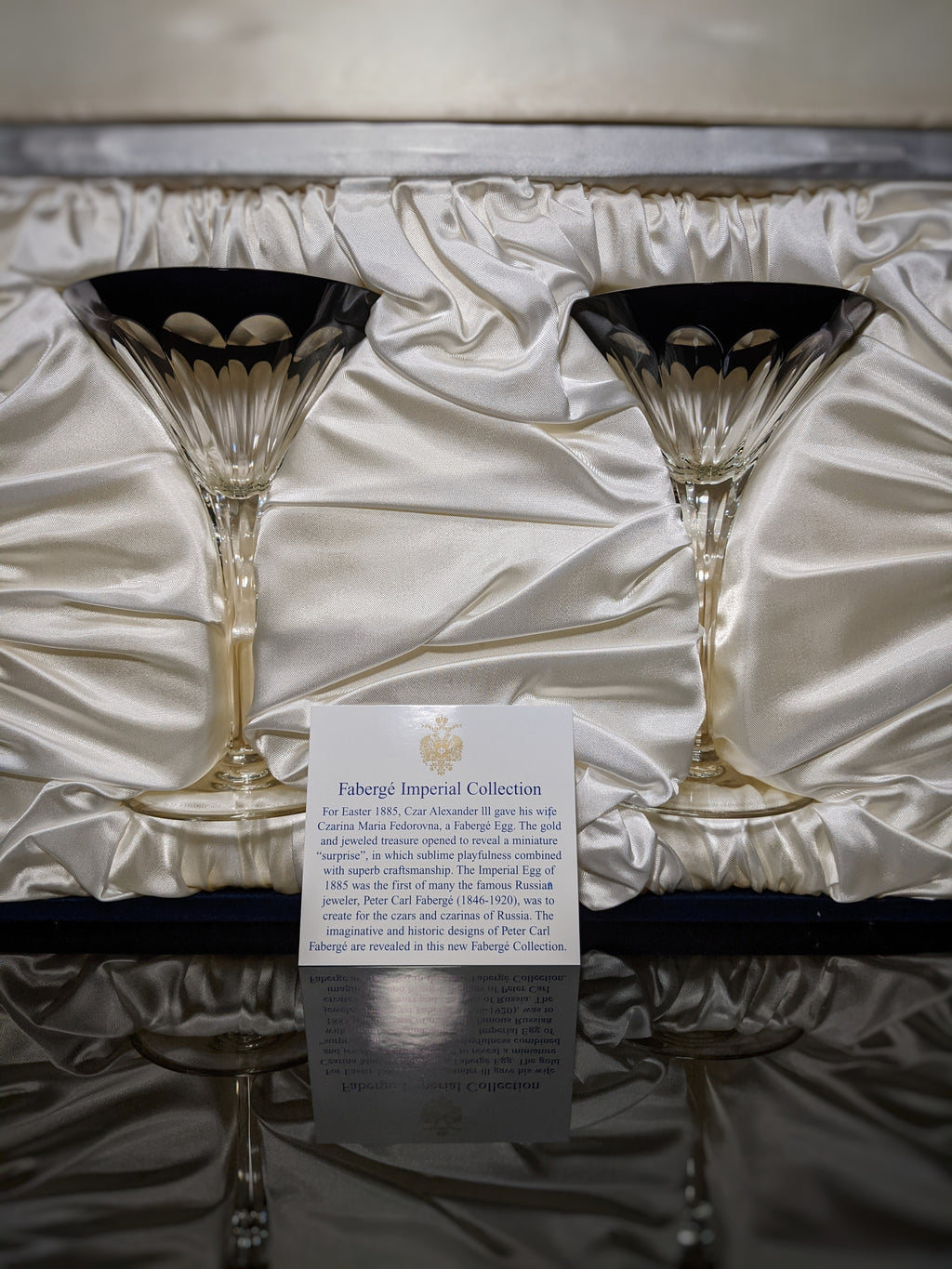 Fabergé Black Crystal Martini Glasses — Set of 2 with Original Presentation Case