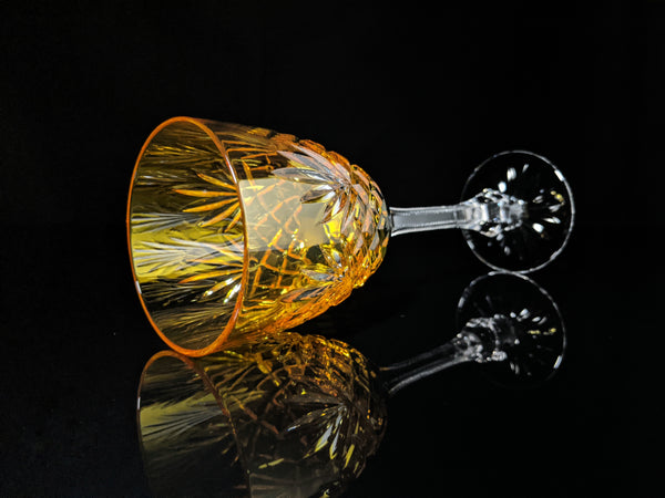 Faberge | Yellow Gold Odessa Hock Crystal Wine Glass. 8 3/8 H by 3" Rim