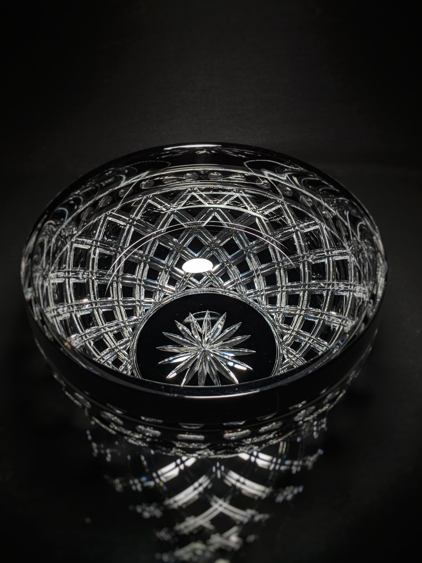 Black Crystal Clear Cut Bowl 9" diameter