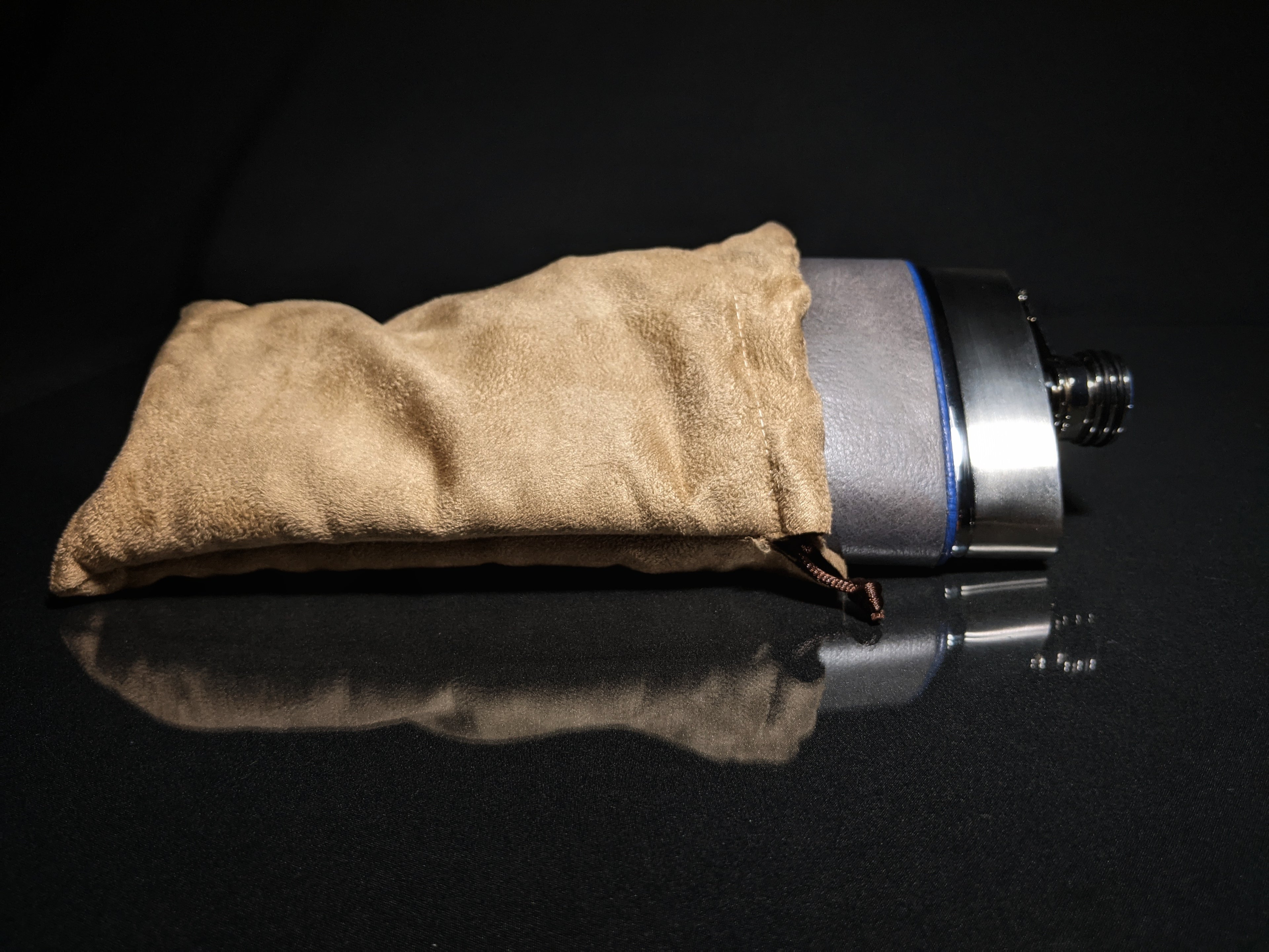Brizard and Co. The 8 oz Flask -Full Grain Gray Leather and Blue Ostrich
