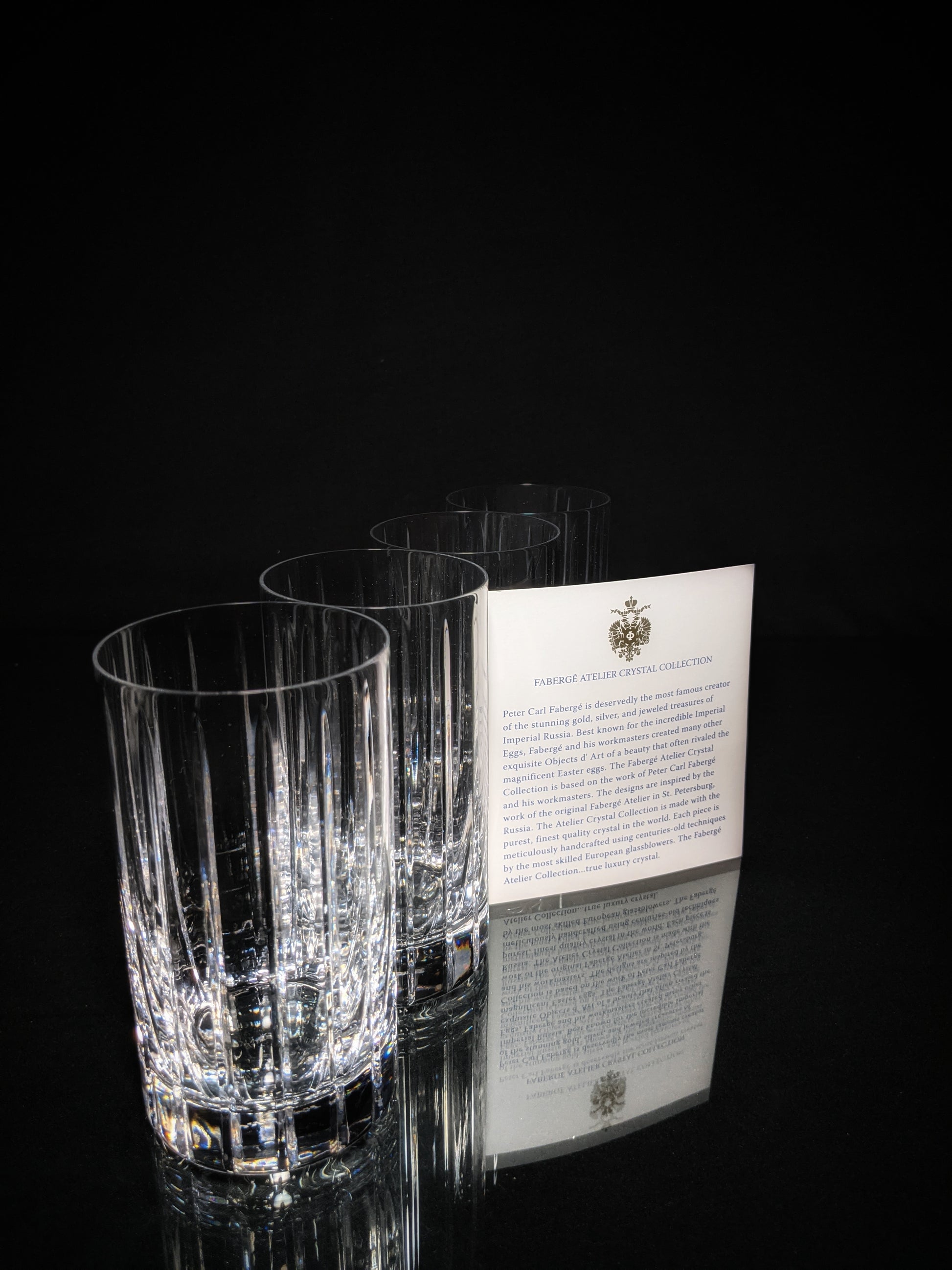 Faberge Atelier Crystal Collection Highball Glasses set of 4 NIB 5