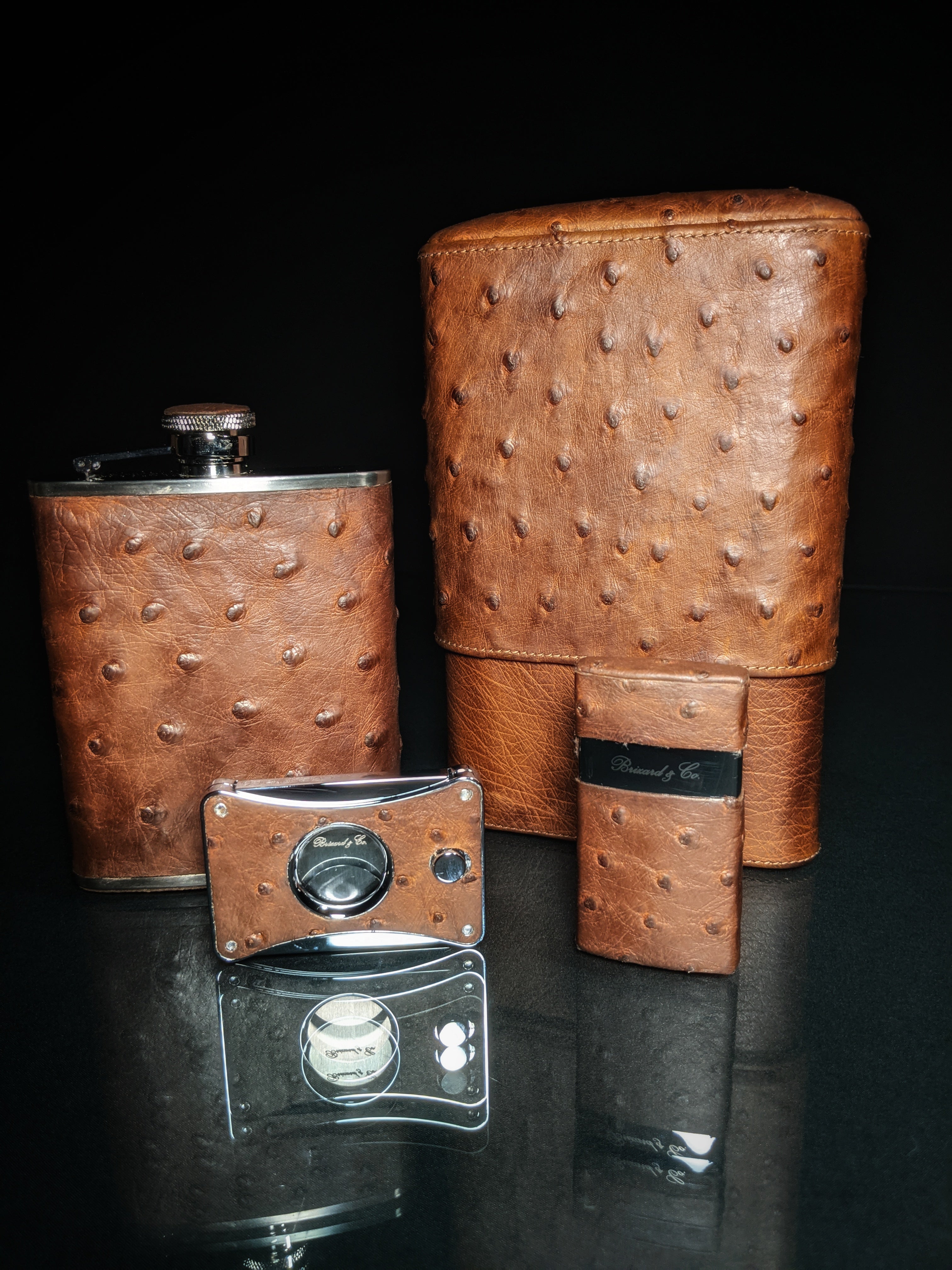 Brizard and Co Havana Traveler in Genuine Saddle Ostrich with Cutter and Lighter