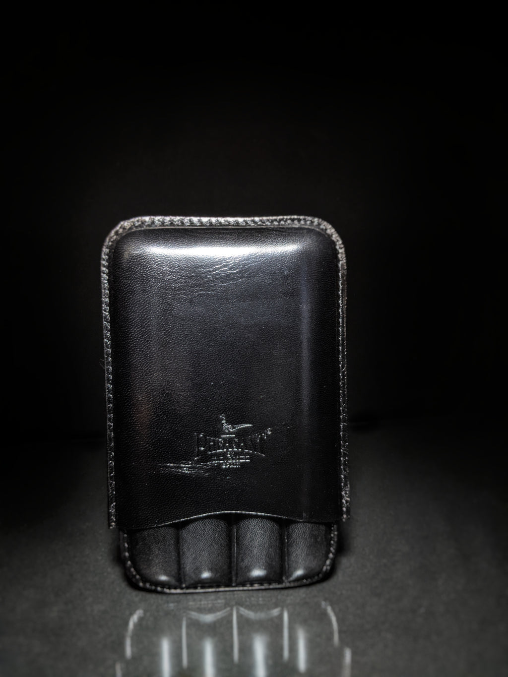 Pheasant Black Cabra Leather Cigar Holder Case